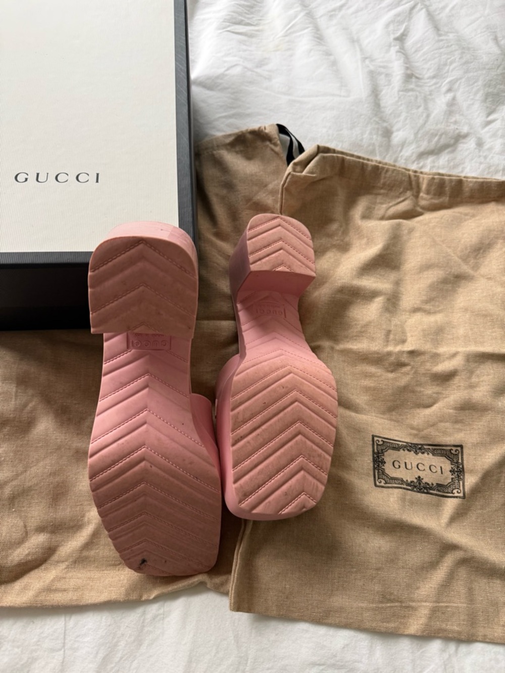 Gucci Double GG Logo Rubber Platform Block Heel Mules Slides Sandals Shoes 38 - Picture 9 of 9